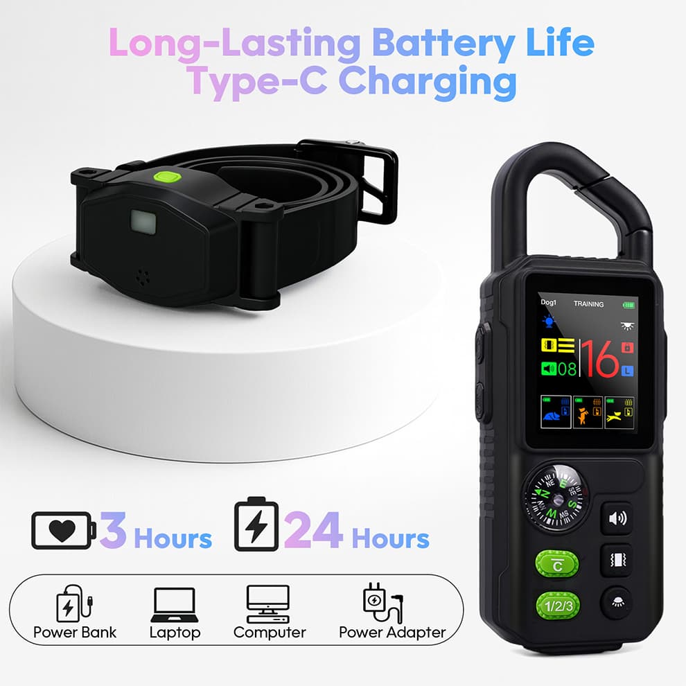 Long Lasting Battery Life Dog Training Collar with Type-C Fast Charging Port.