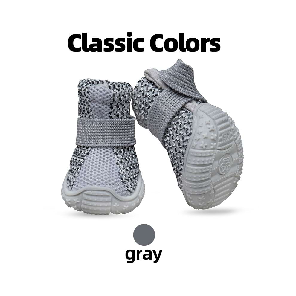 Grey Breathable Dog Shoes with soft mesh fabric, perfect for daily urban walking and keeping paws cool.