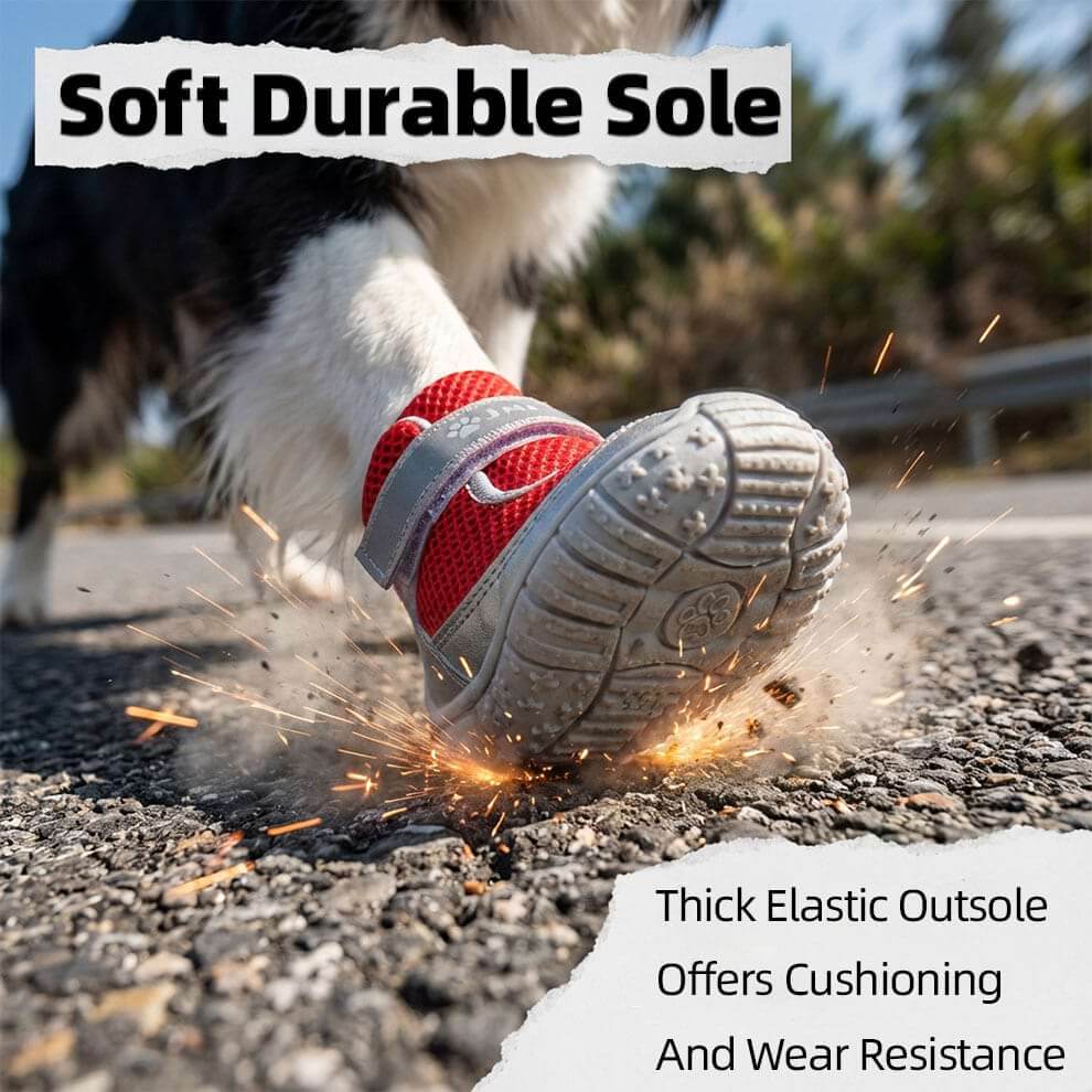Durable rubber outsole providing Heat Protection for Dog Paws and cushioning.
