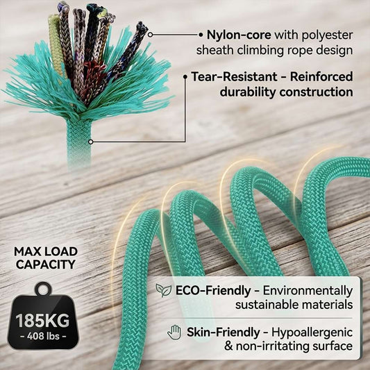 Heavy duty dog leash built with a tear-resistant nylon core and polyester sheath, capable of withstanding a max load of 185kg for large dogs.