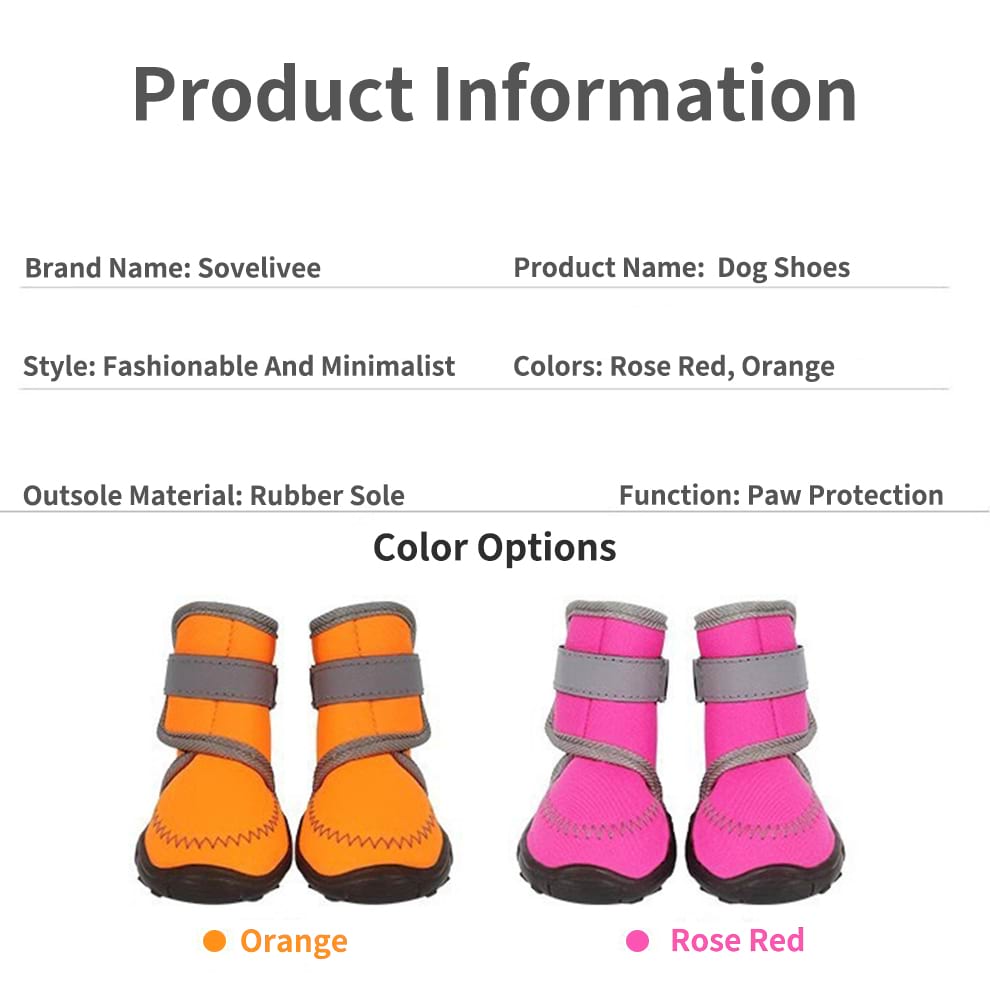High visibility dog boots available in vibrant Orange and Rose Red colors for fashion and safety.