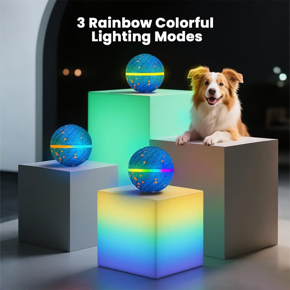 Interactive dog balls with 3 rainbow LED lighting modes
