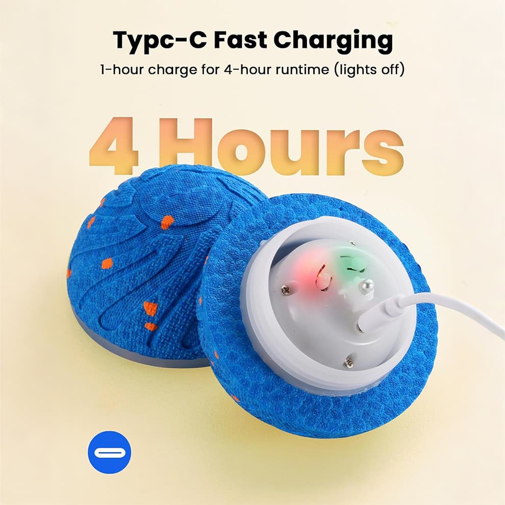 Interactive dog ball with USB-C fast charging up to 4 hours playtime