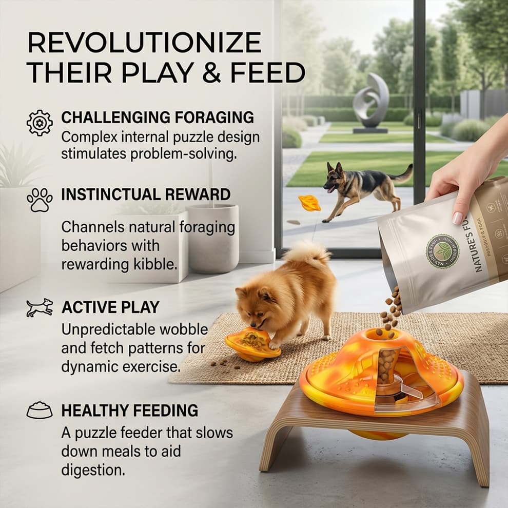 IQ training dog puzzle feeder that revolutionizes play and feed time, stimulating problem-solving skills and encouraging active, healthy foraging.