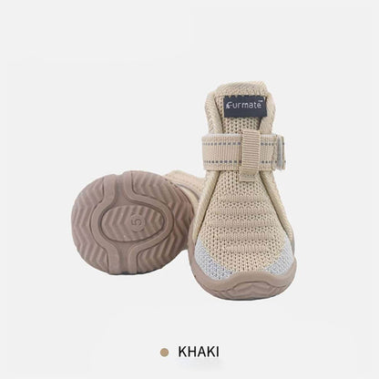 Khaki Mesh Dog Boots featuring a breathable knitted upper and flexible soft sole for natural paw movement.