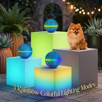 Light up interactive dog toy balls showcasing 3 rainbow colorful lighting modes, perfect for capturing your pet's attention day or night.