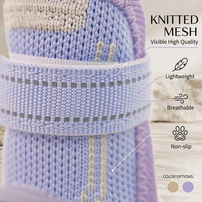 Lightweight knitted mesh dog booties offering visible high quality, ensuring your pet's paws stay cool, comfortable, and non-slip all day.