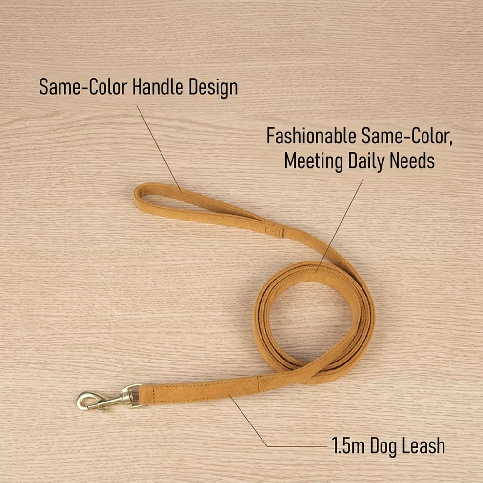 Matching color dog leash measuring 1.5m, featuring a comfortable suede handle design for daily walks and stylish pet coordination.