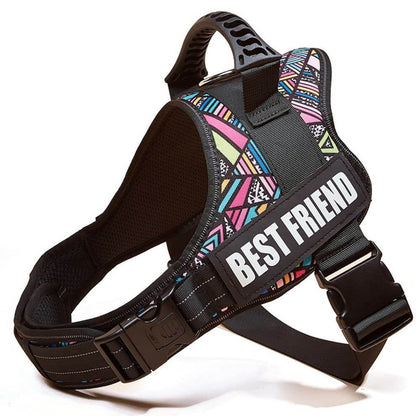Reflective mosaic style large dog harness adjustable vest