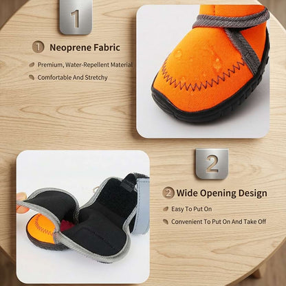 Neoprene dog shoes made of premium water-repellent fabric, featuring a wide opening design that makes them incredibly easy to put on.