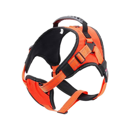 No Pull Dog Harness for Large Dogs in high-visibility orange, featuring a heavy-duty design with a sturdy top handle for maximum control.