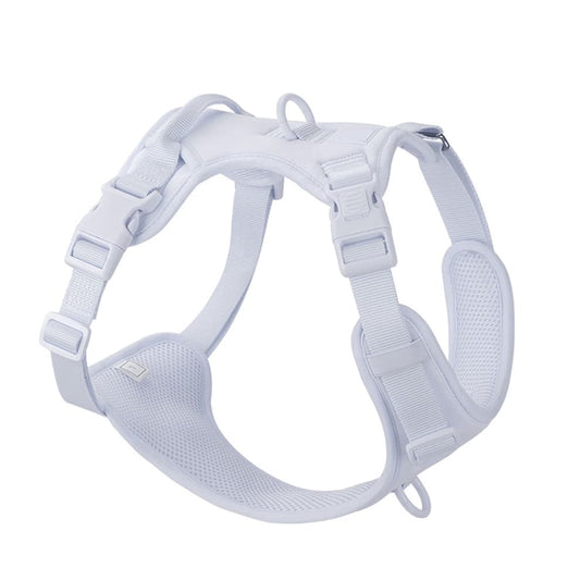 No pull dog harness in light blue with front clip for no-pull training and back clip for relaxed daily walks