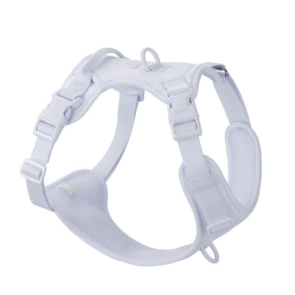 No pull dog harness in light blue with front clip for no-pull training and back clip for relaxed daily walks
