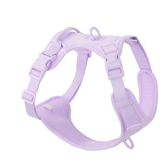 No pull dog harness in light purple made from lightweight mesh fabric with soft inner padding for everyday comfort