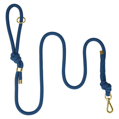 Blue rope dog training leash with secure metal clip and durable design