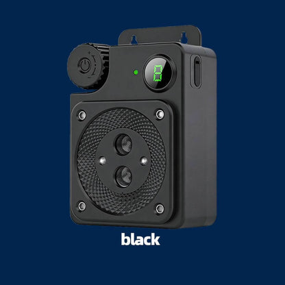 Black Outdoor Bark Control unit designed to blend into yards or trees. A discreet, waterproof Dog Silencer to stop dog barking effectively.