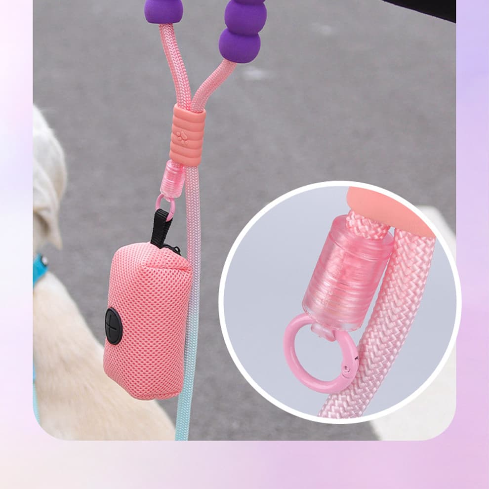Soft padded handle leash provides hand protection and reduces friction