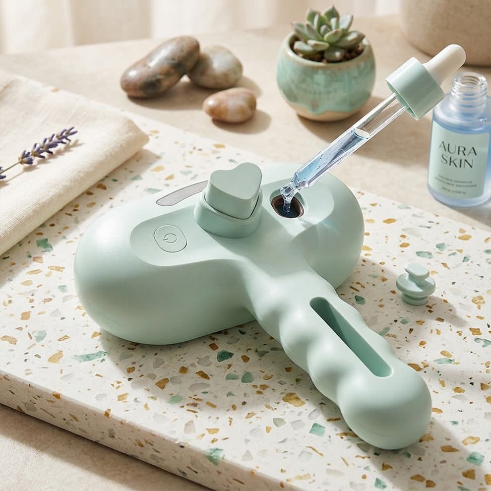 Adding leave-in serum and water to the pet grooming brush reservoir for an enhanced, spa-like massaging and cleansing experience.