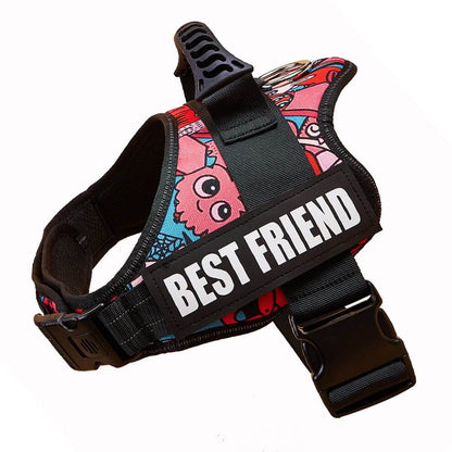 Pink halloween graffiti large dog harness adjustable no pull vest