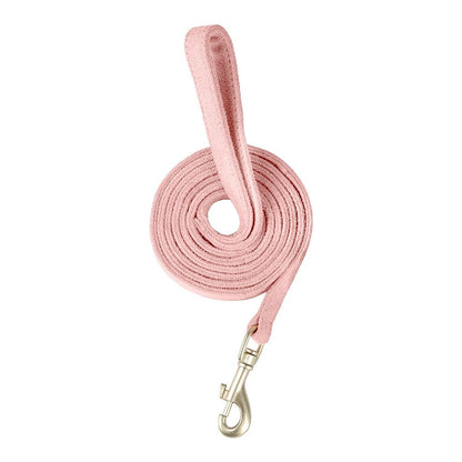 Pink puppy harness and leash strap with suede texture, durable metal clasp for small dogs
