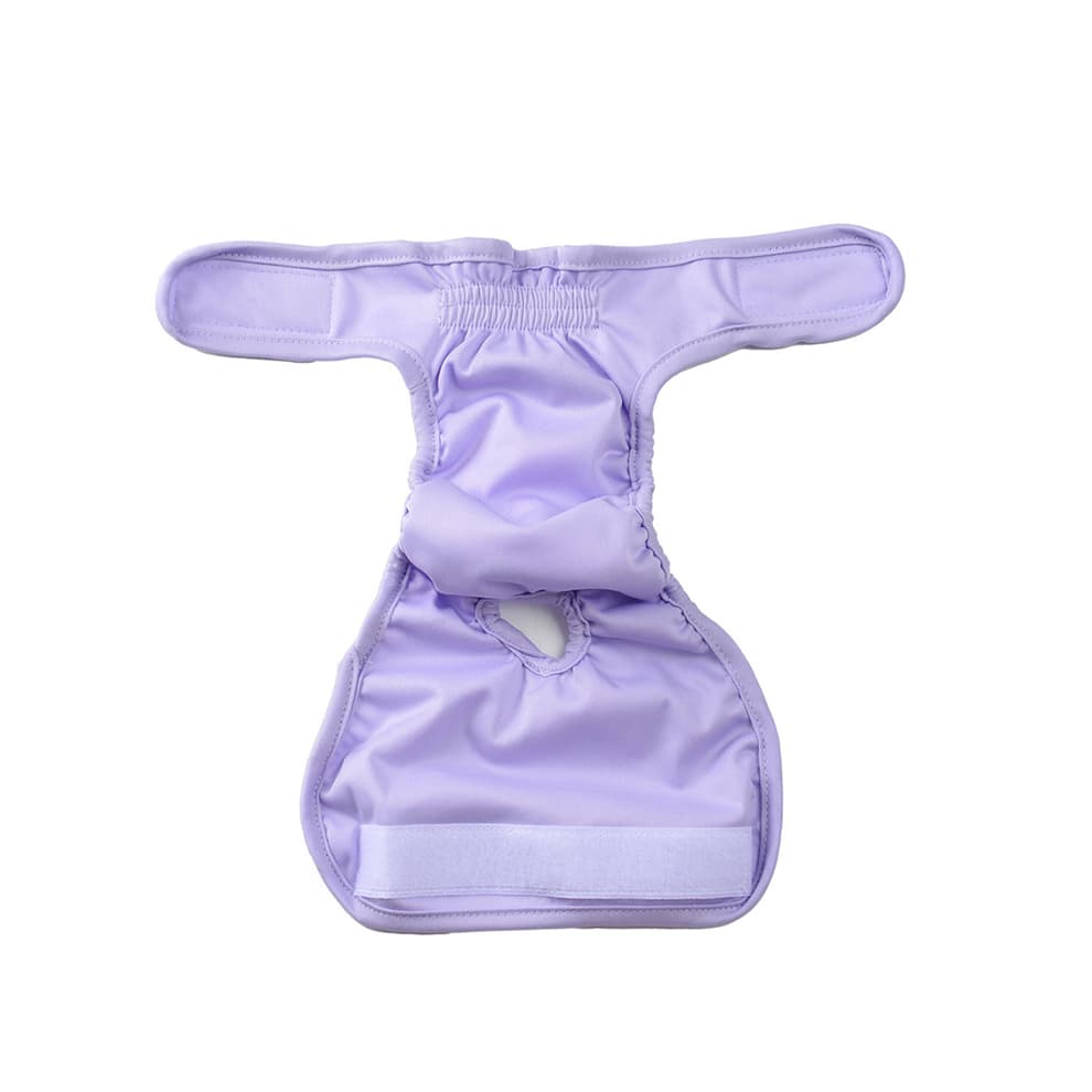 Purple pet diapers designed for dogs in heat, featuring a soft, breathable inner lining to prevent chafing and irritation.
