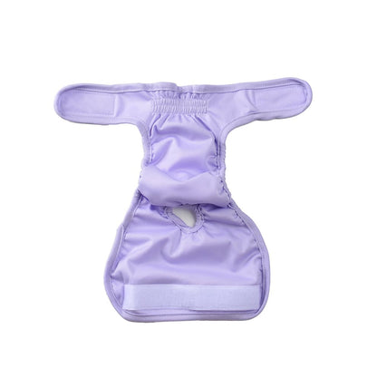 Purple pet diapers designed for dogs in heat, featuring a soft, breathable inner lining to prevent chafing and irritation.