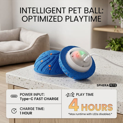Rechargeable interactive dog balls featuring Type-C fast charging, providing up to 4 hours of optimized playtime with just a 1-hour charge.