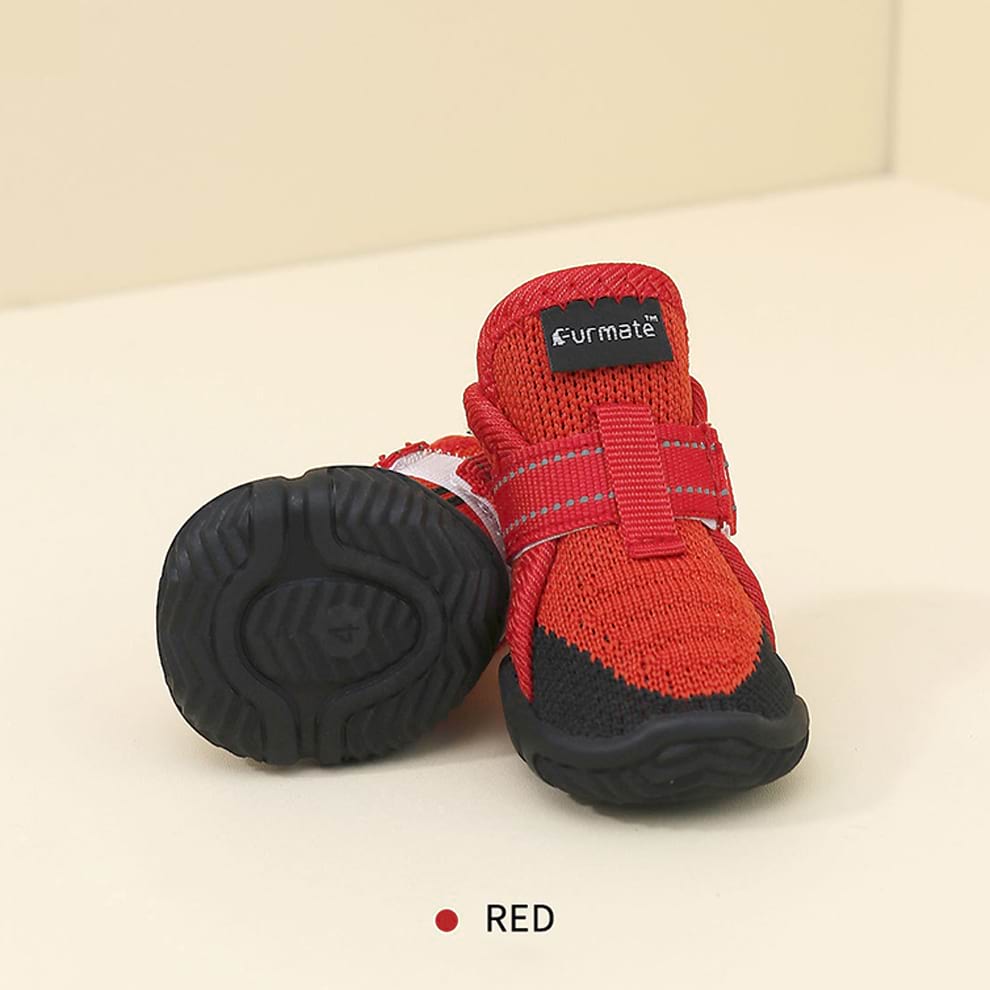 Red Summer Dog Boots that offer high visibility and protection against hot pavement during outdoor walks.