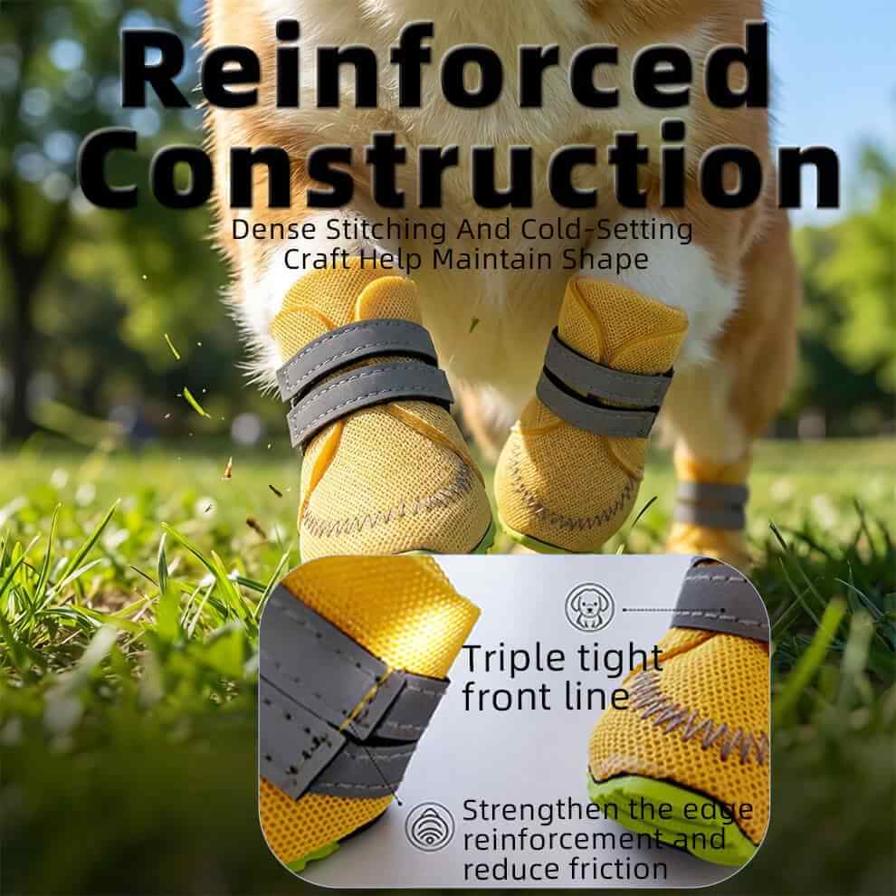 Close up of reinforced stitching on dog paw protection boots.