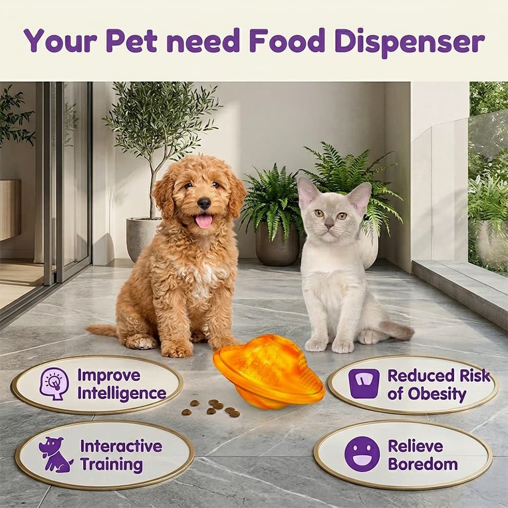 Relieve dog boredom and reduce the risk of obesity with this interactive training toy that serves as a fun food dispenser for puppies and cats.