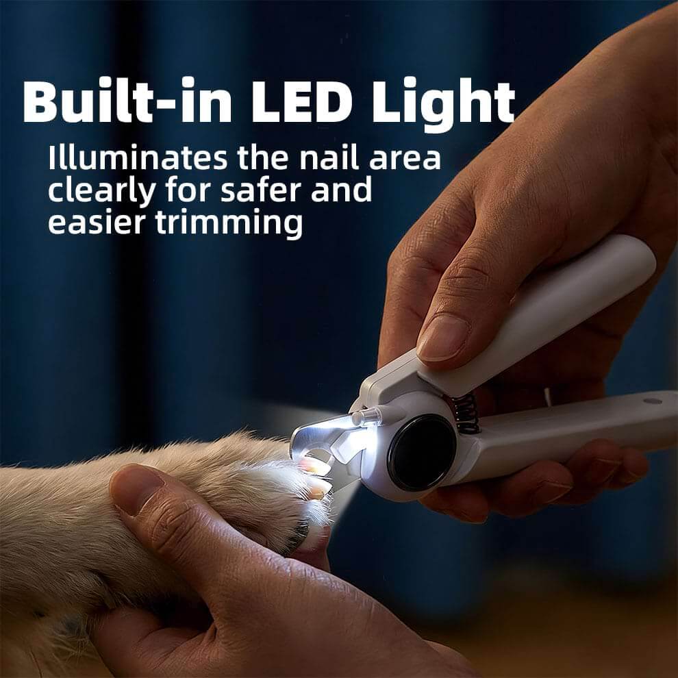 The built-in LED on the dog nail clippers with light illuminating the nail quick to ensure safe visibility and prevent accidental overcutting.