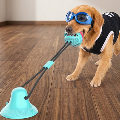 Self-playing dog toy keeping a Golden Retriever active and happy, designed to withstand strong pulling and reduce pet boredom.