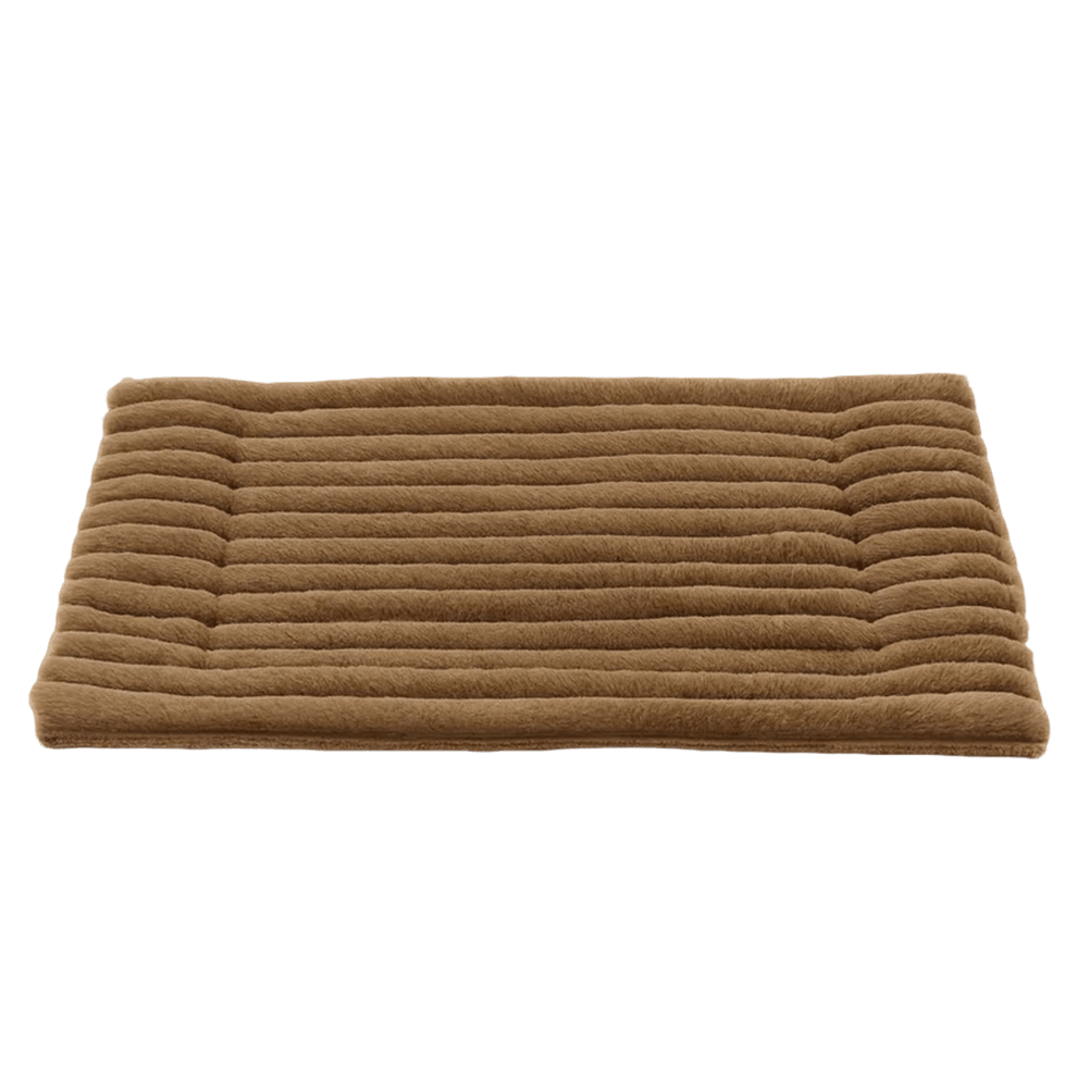 Self Warming Pet Mat in brown ribbed plush fabric, designed as a flat thermal pad for cats and dogs without electricity.