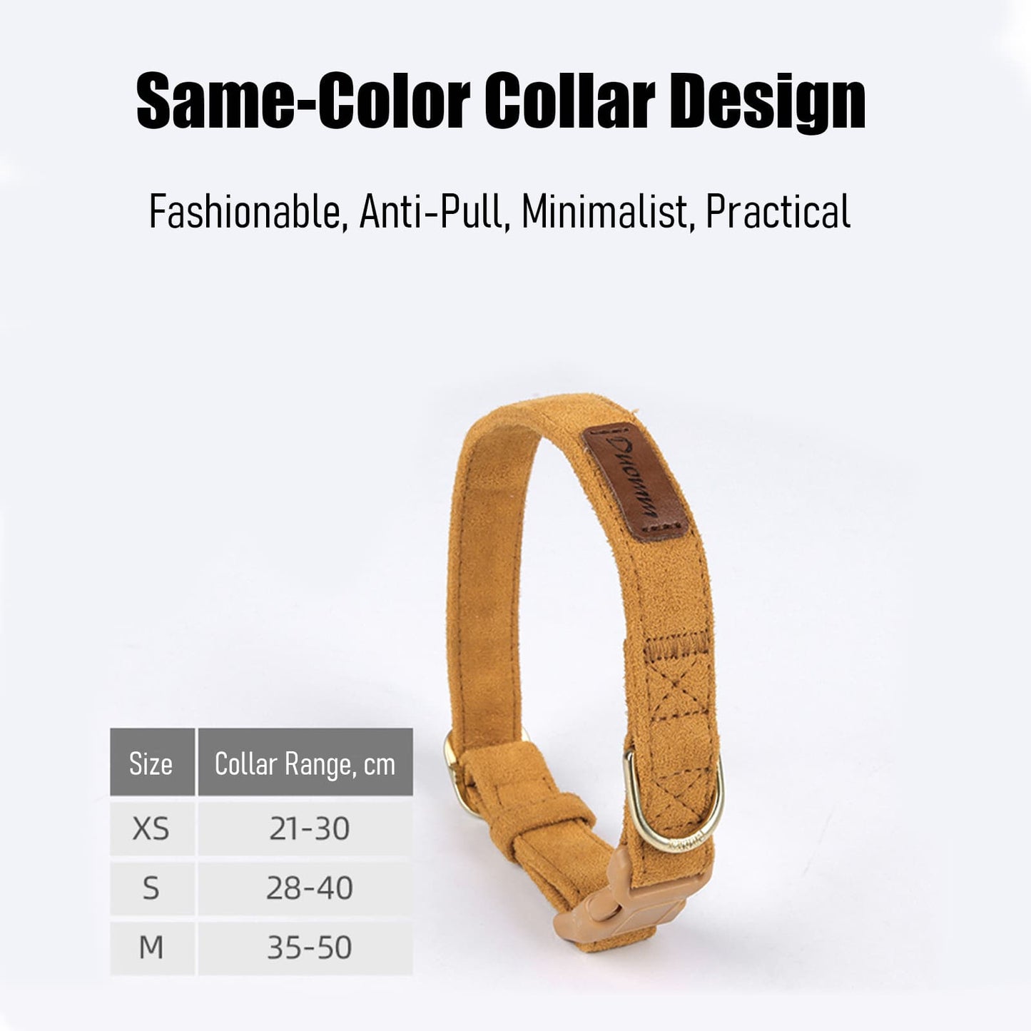 Same-color dog collar design matching small dog harness and leash set