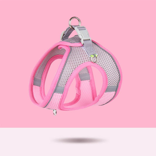 Small dog harness in pink mesh, lightweight breathable vest with secure buckle