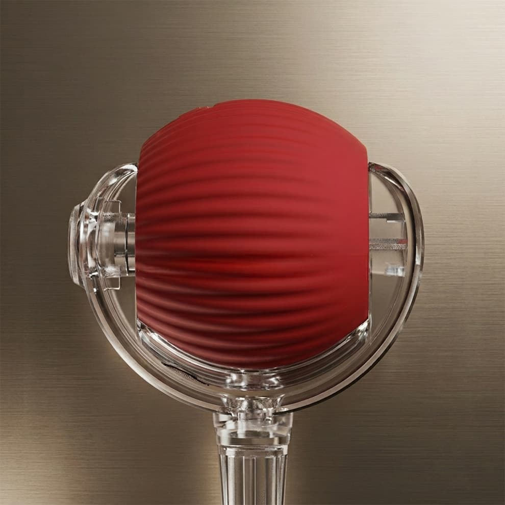 Smart cat ball showing a durable ribbed silicone texture and protective clear casing for safe, long-lasting indoor play.