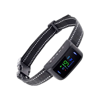 Smart Dog Bark Control Collar featuring a sleek receiver with a digital display showing sensitivity levels for effective and safe training.