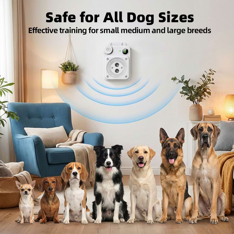 Safe for all dog sizes. This Smart Dog Barking Device provides effective training for small, medium, and large breeds without physical harm.