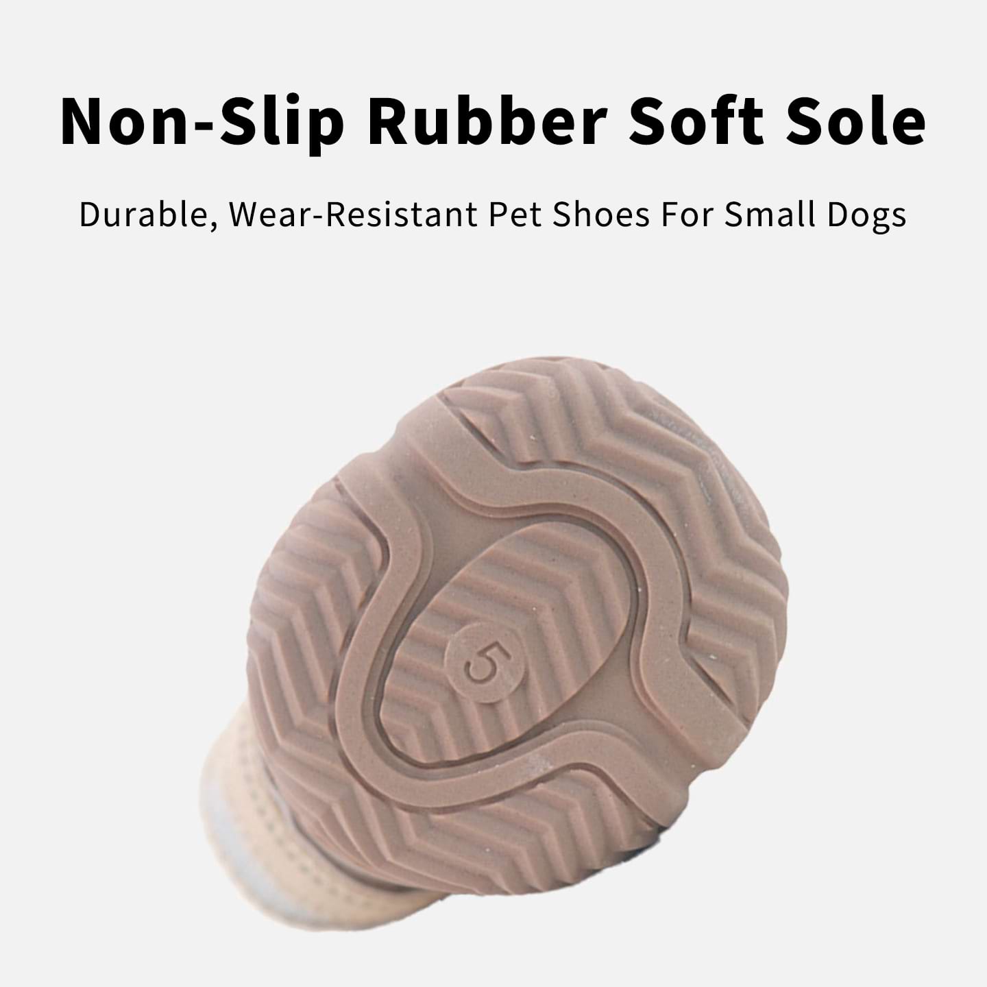 Durable soft sole dog shoes with wear-resistant tread designed to provide traction on slippery hardwood floors.