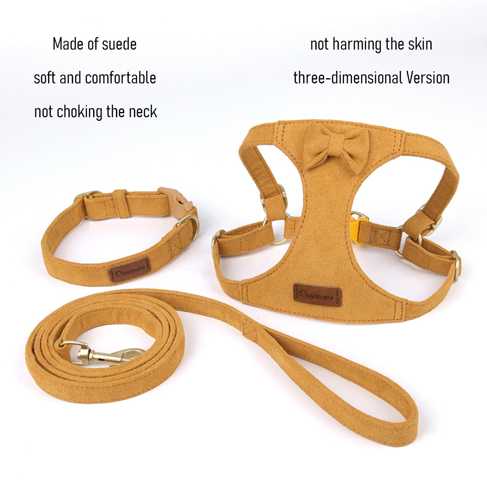 Soft suede harness and leash for small dogs, with matching collar included