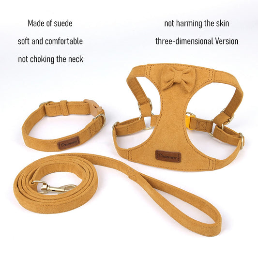 Soft suede harness and leash for small dogs, with matching collar included