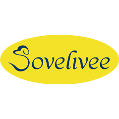 Sovelivee logo on About Us page - Sovelivee brand identity in yellow and blue