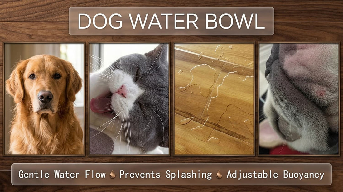 Spill-proof pet water bowl perfect for both dogs and cats, featuring adjustable buoyancy to ensure gentle water flow and completely dry floors.