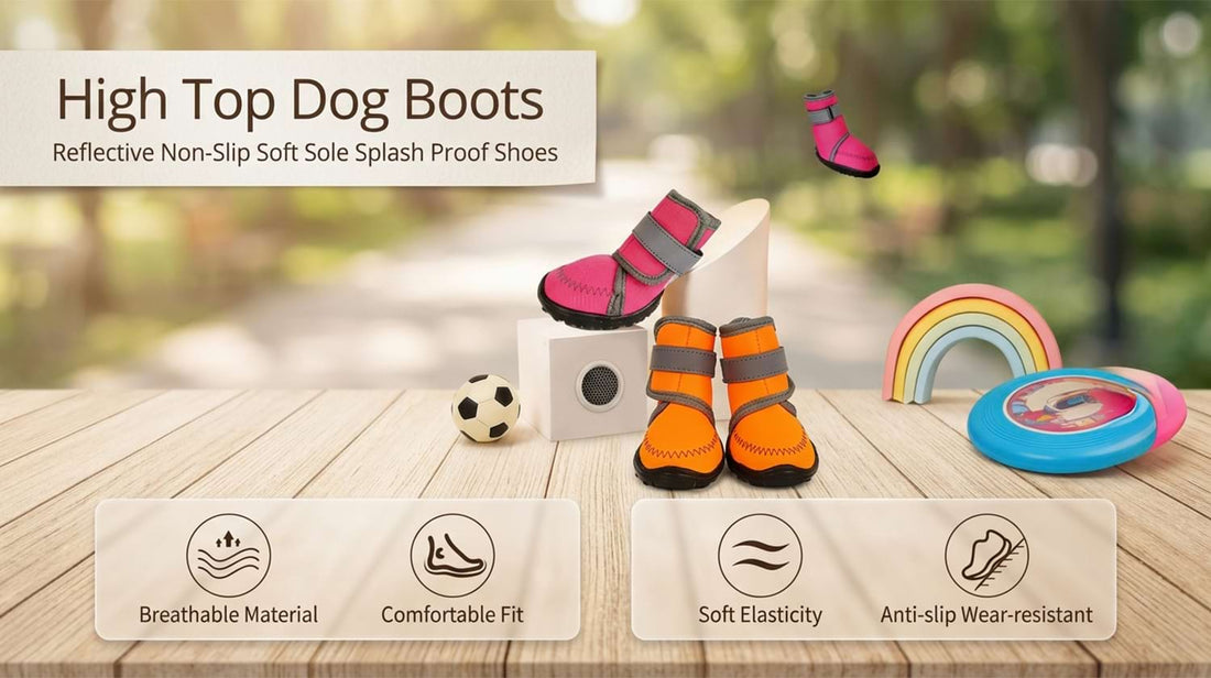Splash-proof dog shoes perfect for outdoor play, offering soft elasticity, comfortable fit, and anti-slip protection during active runs.