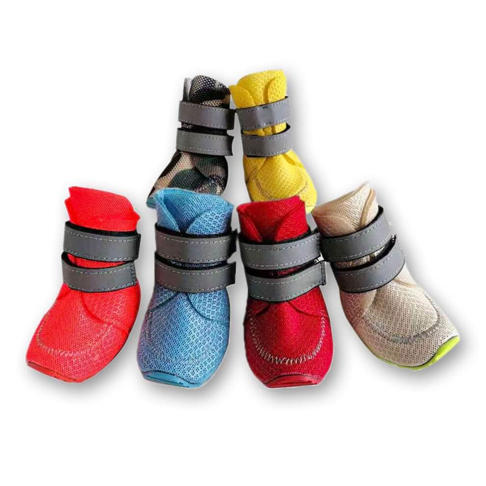 Summer Dog Boots group shot showing breathable mesh and anti-slip soles for heat protection.