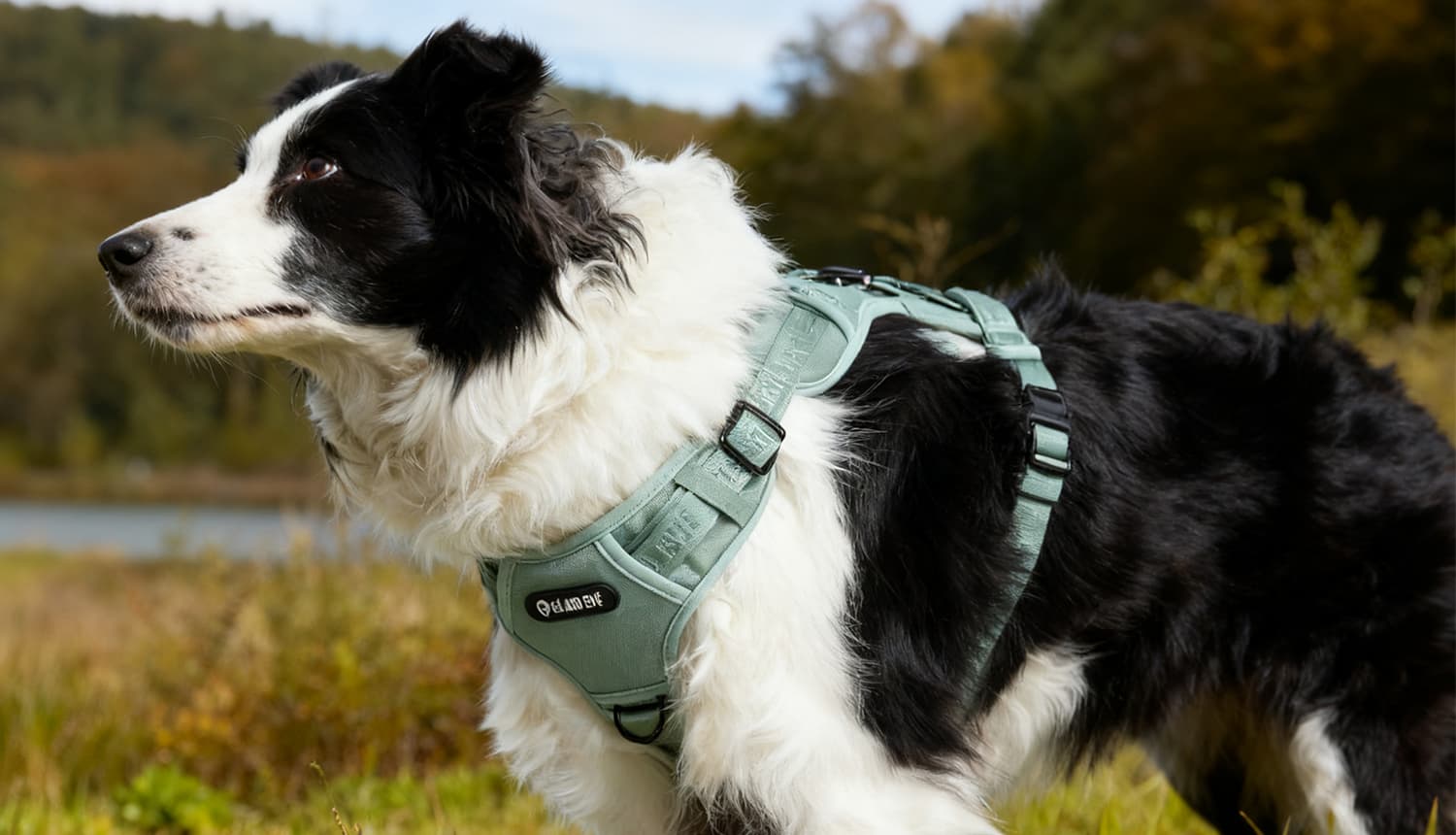 Ranger green tactical dog harness for hiking and active outdoor dogs