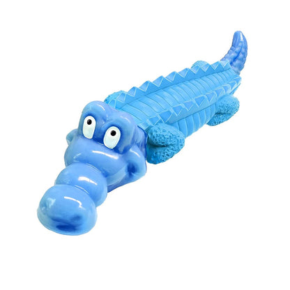 Tough dog chew toys in a vibrant blue alligator design, perfect for keeping medium and large breeds entertained and active.