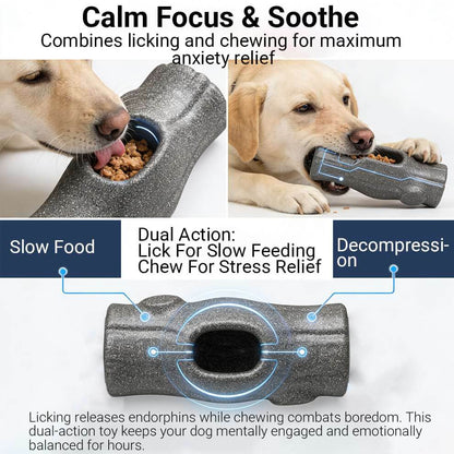 Tough dog toys with textured grooves for peanut butter licking to calm separation anxiety.