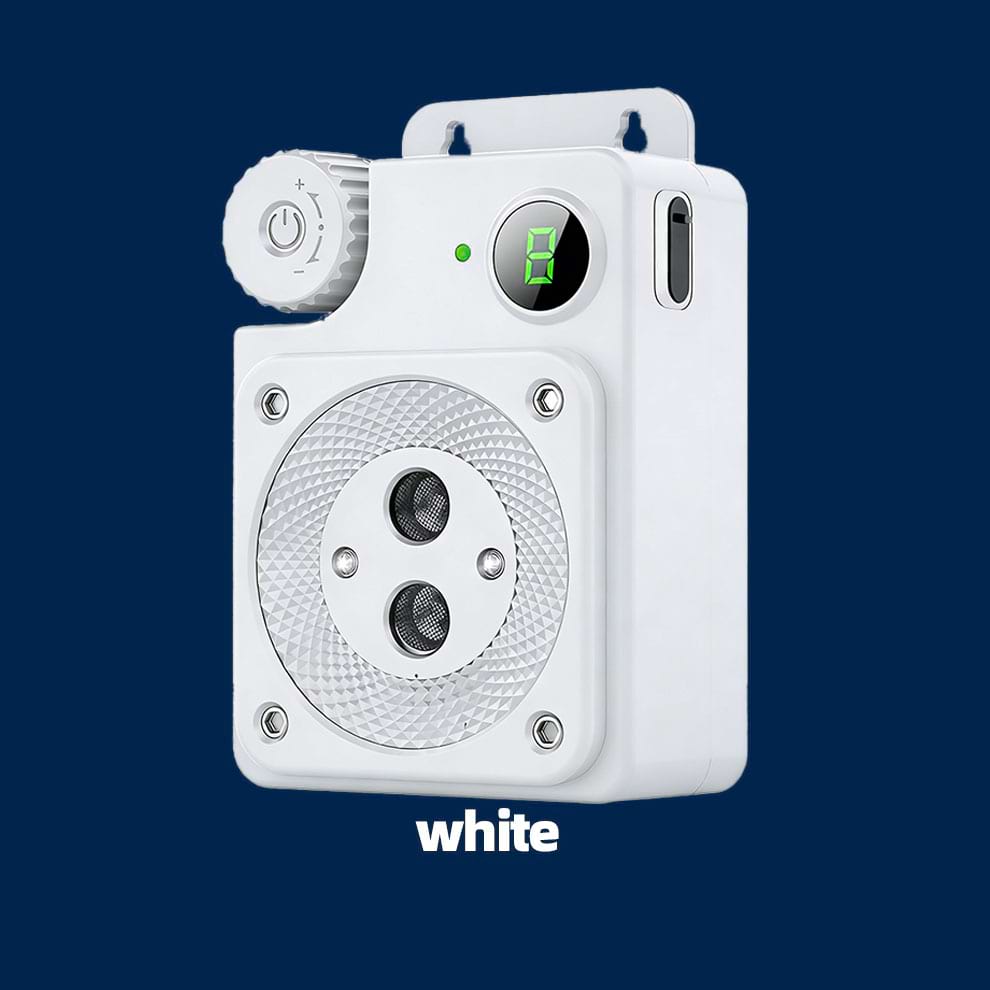 White Ultrasonic Anti Barking Device featuring an 8-level smart dial for precise, Humane Dog Barking Control in any home environment.