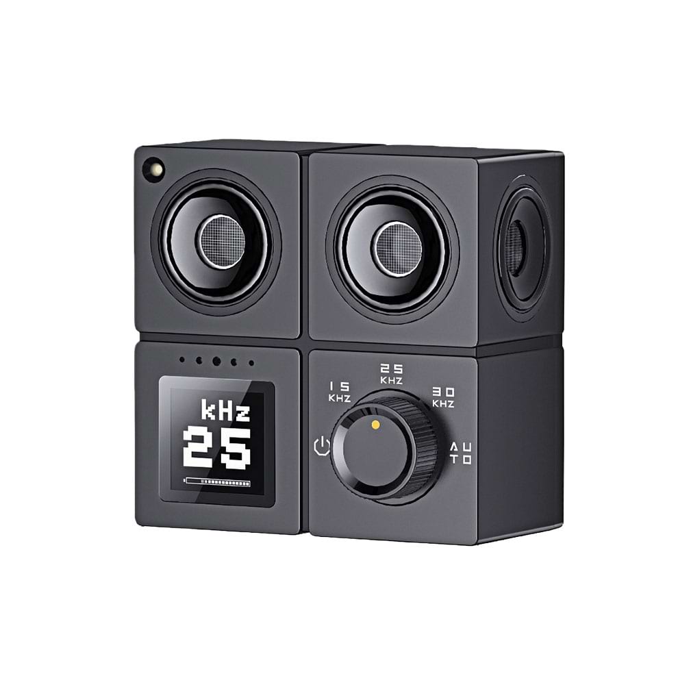 Ultrasonic Dog Bark Deterrent front view featuring LCD screen and smart frequency knob for effective noise control.